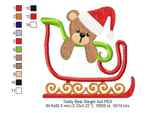 Matriz Para Bordados Maquina Navidad Oso En Un Trineo 2915