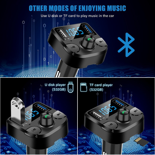 Imagen 4 de 7 de Transmisor Fm Bluetooth Transmisor De Coche-azul