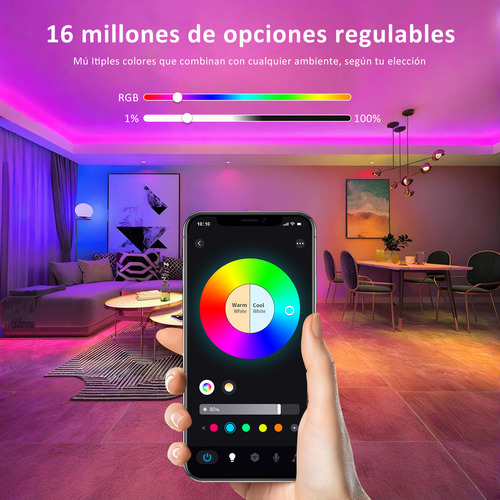 4 Focos Led Lapurete's Inteligentes Wifi Rgbcw Alexa Google 9w 800lm Música Voz Multicolor 2.4ghz E26 Smart Bulb Ajustable 2700-6500k Bluetooth Control De Android Ios Surplife/briturn App