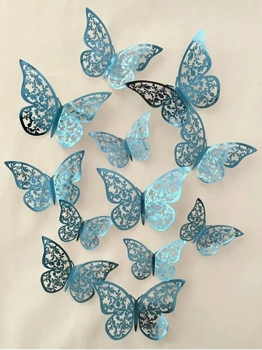 Mariposas 3d Pegatinas Pared, 12 Uds. Decorar Tonos Azules