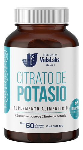 Citrato De Potasio Nutrientes Vidalabs México Frasco 60 Cápsulas
