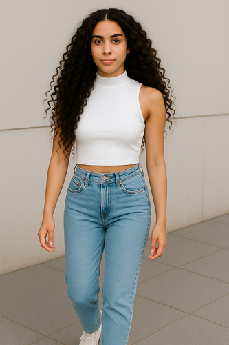Top Crop Mujer Blanco, Negro Y Camel Cuello Alto Casual Vera