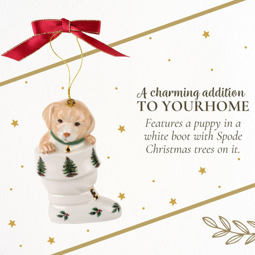 Spode Christmas Tree Puppy In Boot Ornament, Festive Holiday