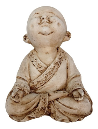 Estatuilla Buda Sonriente Mirando Arriba Pintado A Mano Yeso