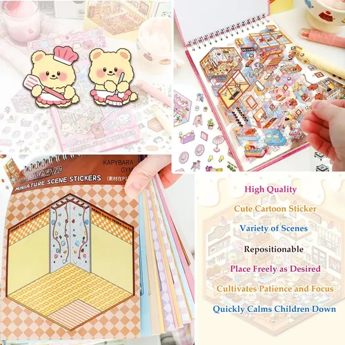 Afufu Kit De 20 Pegatinas 3D Casa Escena – Pegatinas Reutilizables DIY Para Niños Y Adultos, Alivio Del Estrés