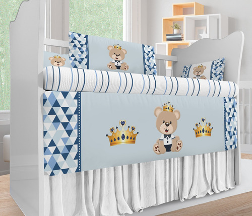 Kit De Berço Enxoval De Bebê Urso Príncipe Kt37 Cor Azul