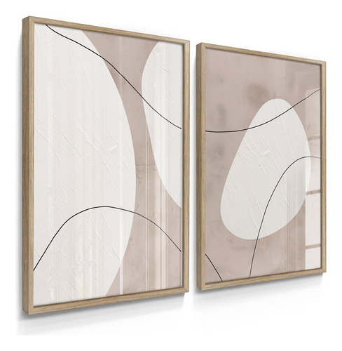 Quadros Decorativo Dupla Grande Com Moldura Abstrato Neutros