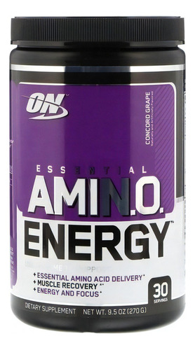 Suplemento em pó Optimum Nutrition  Essential Amin.o. Essential Amin.o. Energy aminoácidos Essential Amin.o. Energy sabor  uva concord em pote de 270g