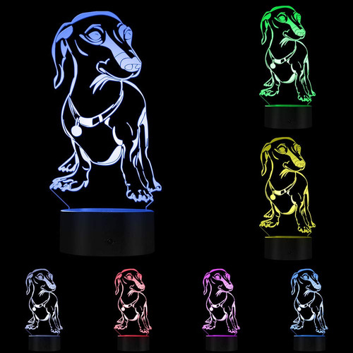 Dachshund 3d Luz Noche Brillante Led Lampara Escritorio Arte