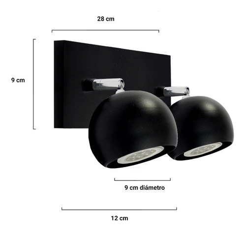 Imagen 2 de 10 de Aplique Pared Baño 2 Luces Bocha Led Moderno Blanco Negro