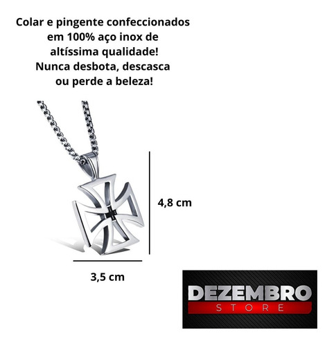 Imagem 5 de 5 de Colar Masculino Com Pingente Cruz De Malta Vazado