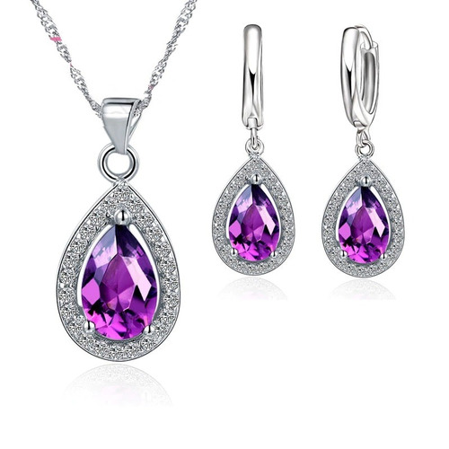 Set Collar Y Aretes Baño Plata 925, Gota Queen I