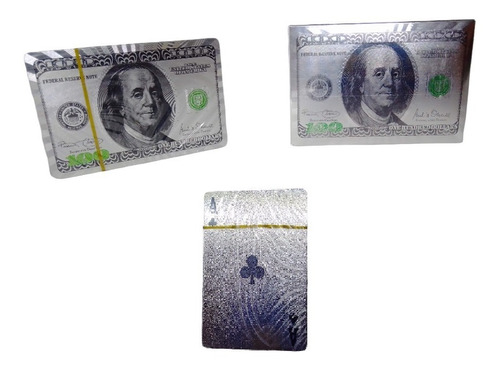 Cartas Poker De Plástico Impermeable 100 Dolares Plata