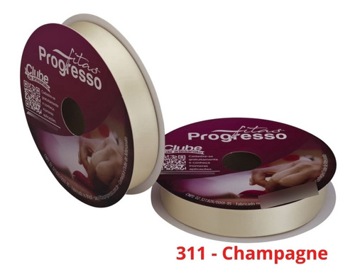 Fita Cetim Nº5 22 Mm Rolo Com 50 Metros Progresso Cor 311 - Champagne