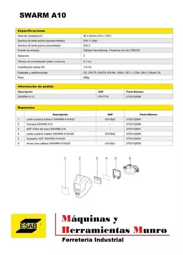 CARETA PARA SOLDAR SWARM A-10 - Soldaduras Industriales