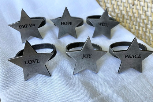 Imagen 2 de 4 de 6x Anillos Servilleteros Estrellas Plata Premium