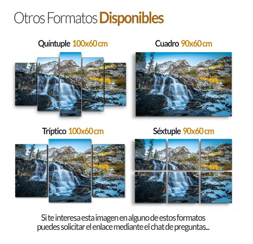 Cuadro Decorativo Moderno Paisaje Cascada Jd-0268 G Tríptico 100x60 Cm Sin Marco
