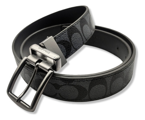 Cinturon Coach Doble Vista Reversible Hombre Mujer Unisex Color Negro Diseño De La Tela Hebilla Clasica Talla M (115cm)