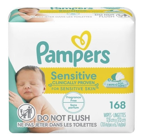 Toallas Húmedas Pampers Sensitive Baby Wipes Caja 168 Pza.