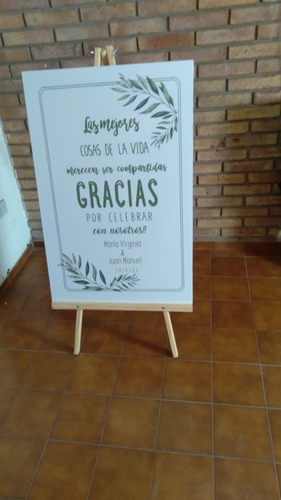 Imagen 3 de 10 de Cartel Bodas De Madera 90x60 Cm Con Atril Incluido