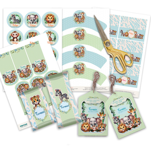 Kit Imprimible Animales Selva Cumple/ Bautis Texto Editable