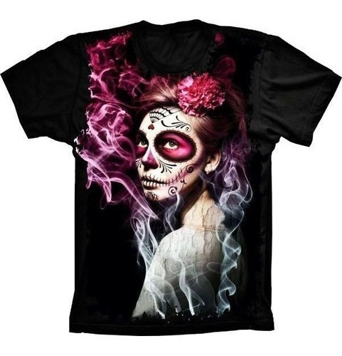 Camiseta Estilosa 3d Fullprint Skull Caveira Mexicana Amor