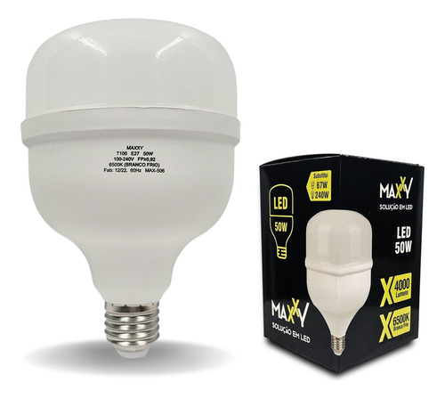  Maxxy Lâmpadas Bulbo 50w Fria E27 - Branco Frio 6500k