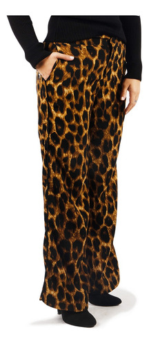 Pantalón Elastizado En Espalda Animal Print Con Bolsillos