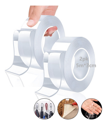 2pcs Nano Tape Doble Cara Adhesiva Trasparente Reutilizable