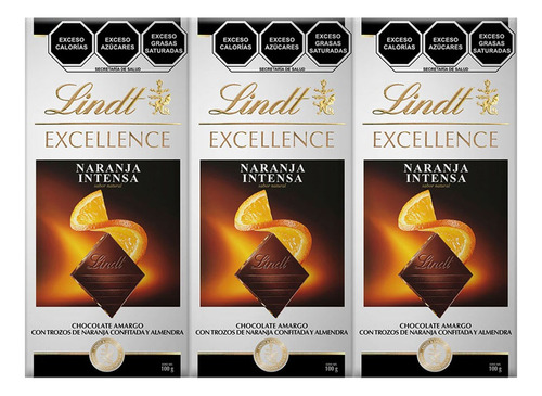 Pack X3 Chocolate Lindt Excellence Naranja 100g C/u