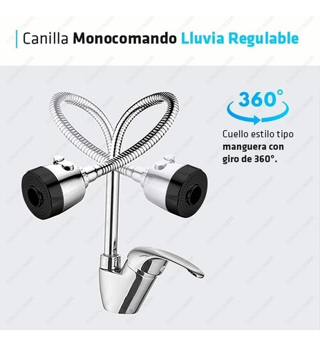 Imagen 3 de 10 de Canilla Griferia Monocomando Lluvia Flexible Diseño Cocina