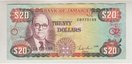 Billete Jamaica 20 Dólares Marzo 1986 (c85)