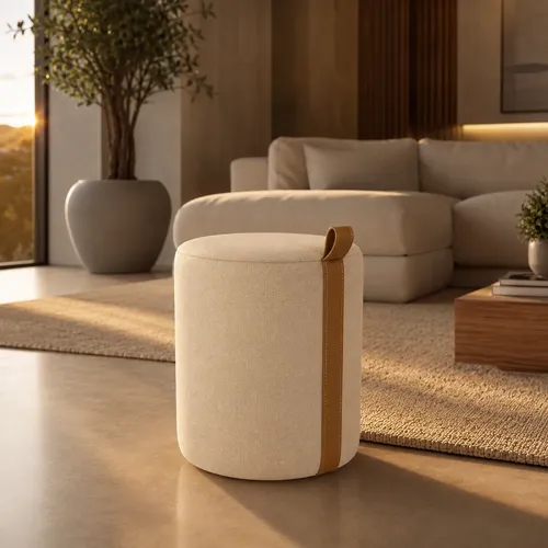 Puff Redondo ​Sala Decorativo Linho Penteadeira Puf Grande
