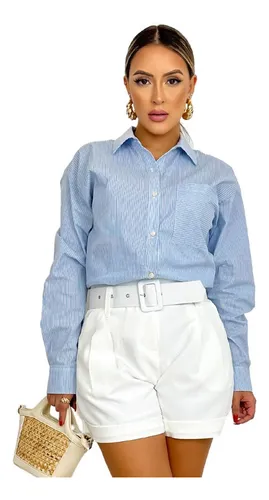 Camisa social feminina azul best sale bebe