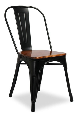 Silla de comedor Garden Life Tolix asiento de madera, estructura color negro mate, 1 unidad