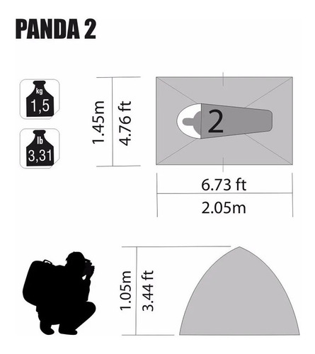 Barraca Camping 2 Pessoas Nautika Panda 600mm Piso Termico