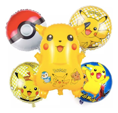 Set Globos Metalizados Pokemon Pikachu X5 Unidades