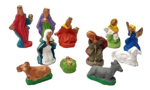 Pesebre Miniatura En Cerámica 6 Cm Color Set 11 Piezas 