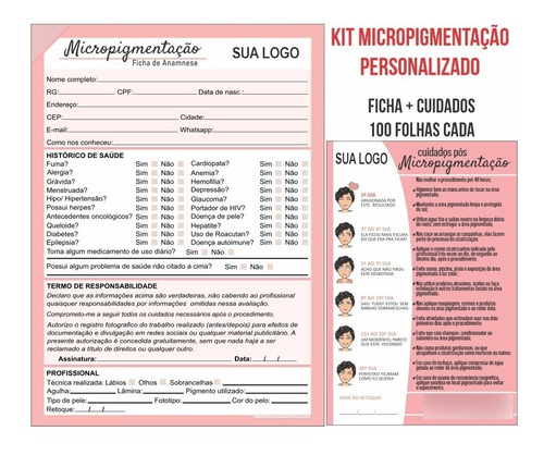 Imagem 1 de 4 de Kit Ficha Micropigmentação Personalizada + Cuidados Cliente