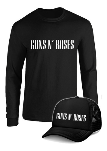 Camibuso Guns And Roses Camiseta Manga Larga Con Gorra 