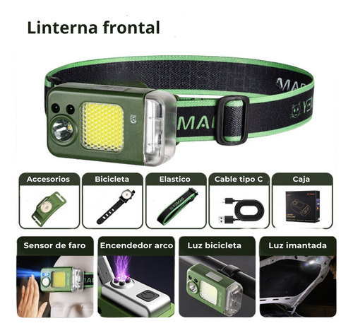 Linterna De Cabeza Con Sensor Y Encendedor Recargable