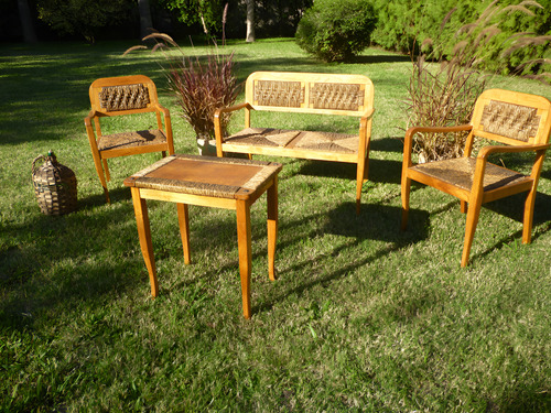 Juego Sillones Living Exterior 4 Piezas Madera Y Mimbre (Usado)