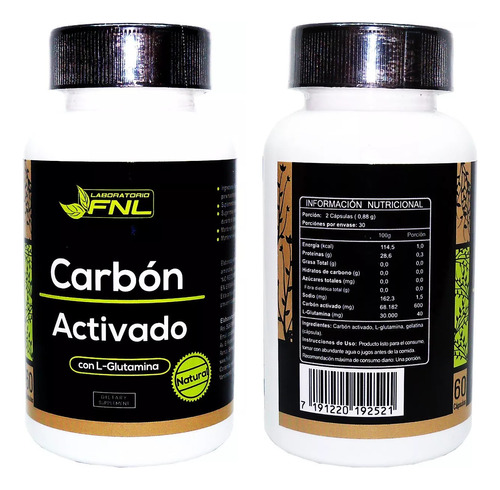 Carbón Activado Natural 500mg 60 Caps Fnl