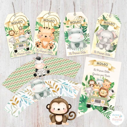 Kit Imprimible Animales Selva Safari Acuarela+obsequios