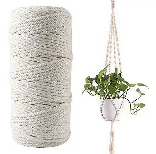 Cordón de algodón de macramé 100 % natural, 3 mm x 109 yardas, cuerda de  algodón de colores, cuerda para manualidades, tejer, colgar plantas,  Navidad