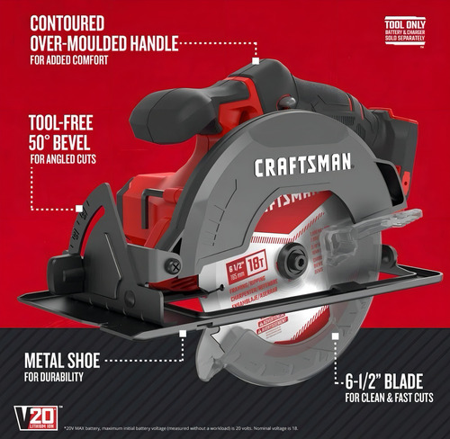 Sierra Circular Inalámbrica Craftsman V20 De 6-1 / 2