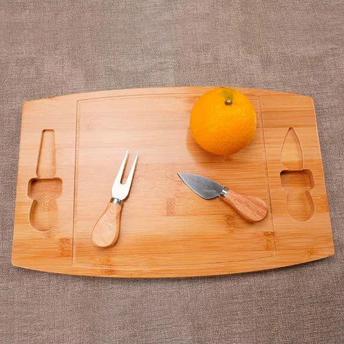 Tabla De Bambú Para Quesos Y Picadas, 2 Utensilios 33x22cm