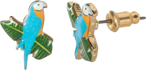 Aretes Tuerca Loro Azul Con Diseño Buho Artesano