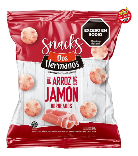 Pack X 10 Snacks Discos De Arroz Dos Hermanos Jamón X 80 Grs
