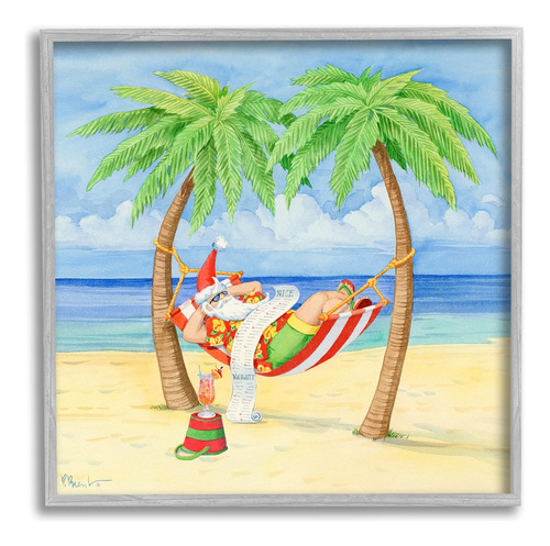 Stupell Industries Santa On Beach Hammock Framed Giclee Art 